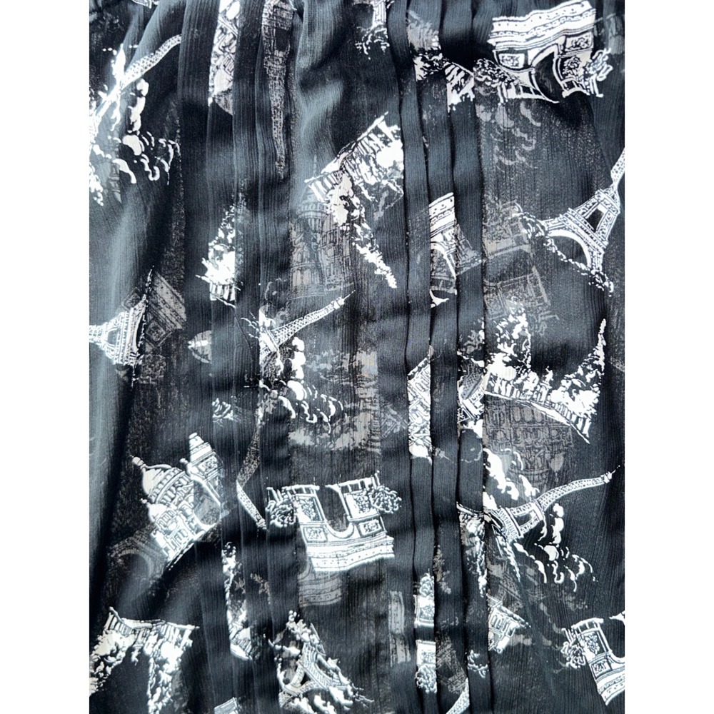 Banana Republic Paris Print Sleeveless Blouse Black White Eiffel Tower Pleated S - Picture 3 of 4